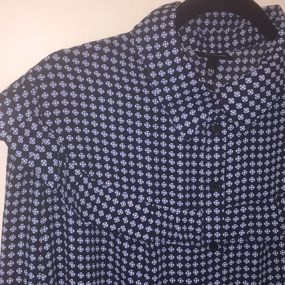 NWT Who What Wear Navy patterned button down XXL - Picture 4 of 9